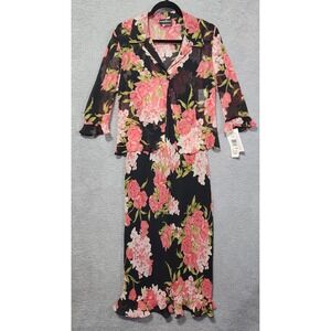Positive Attitude Maxi Dress Womens Black Pink Garden Flowy Party‎ Size 10 NWT